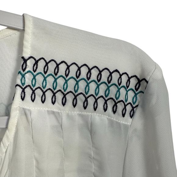 Cruel Girl Sheer White Button Up Blouse SZ L Embroidered Western Boho Pleated - Picture 3 of 10